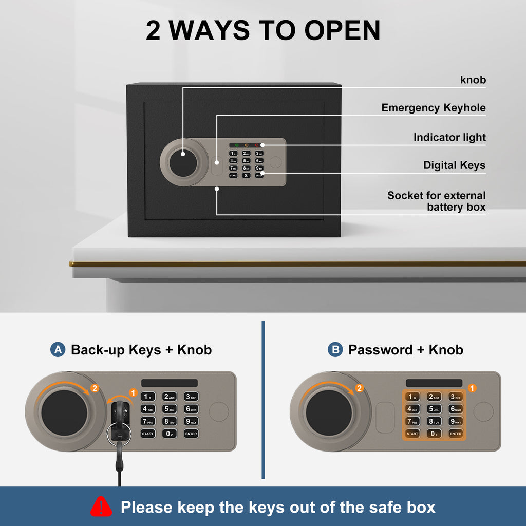 Diyife 22.6L Waterproof Safe Box with Dual-Way Opening for Home, Hotel & Office