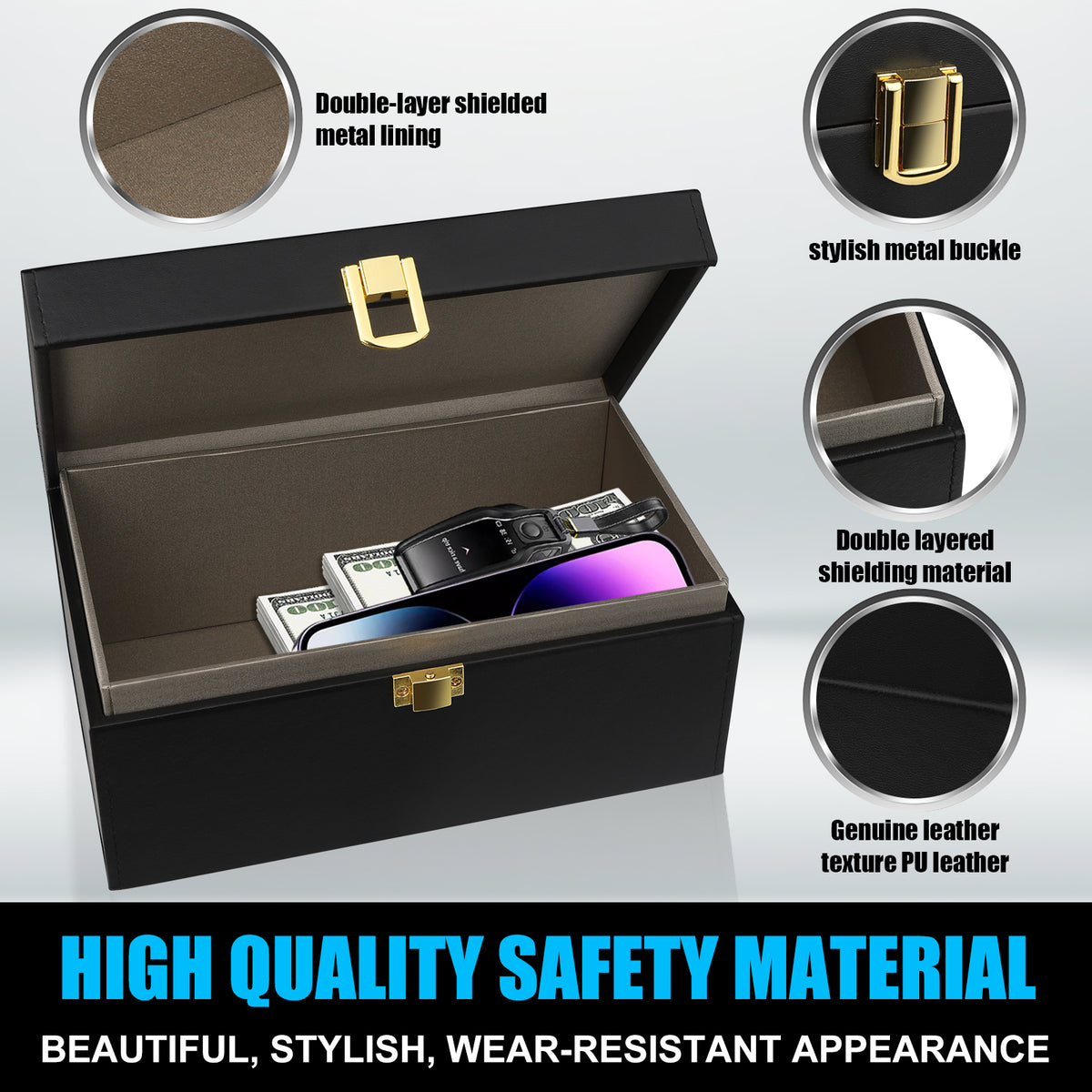 Diyife Faraday Box, RFID Box for Car Keys with 2 Pouch|Faraday Cage Key Fob Protector, Carbon Fiber Signal Blocker for Keyless Fob, Anti Theft Faraday Bags for Car Keys, Phones