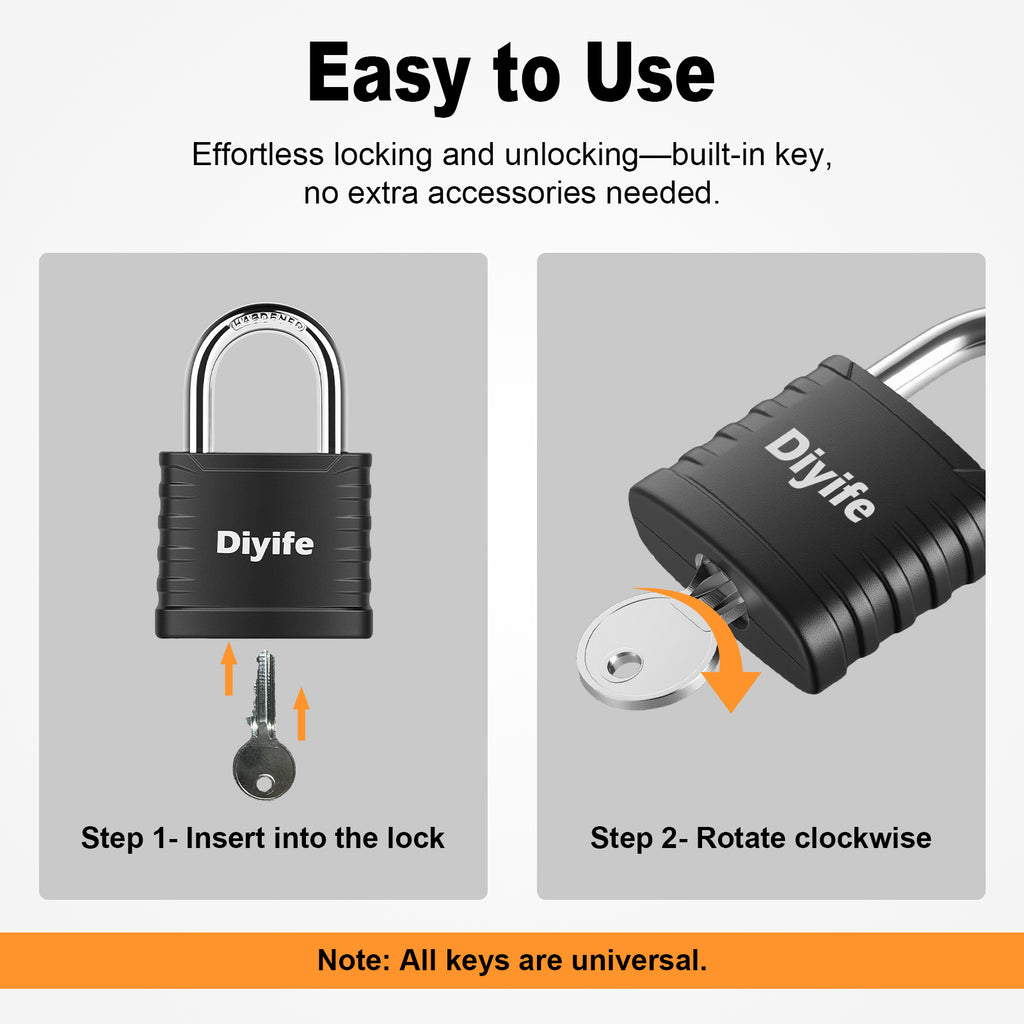 Heavy Duty Key Padlock, [Anti-Theft] Diyife Padlock with Keys Weatherproof, Thickened Shackle, Outdoor Padlocks Anticut, Anti-Rust Steel for School Gym Locker, Garage, Shed, Fence, Yard