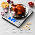 Diyife 15kg/33lbs Rechargeable Digital Kitchen Scales, 1g High Precision, 5 Units, Tare, Stainless Steel Platform, Large LCD Display, Battery Included, USB Charging Food Scales for Baking, Cooking