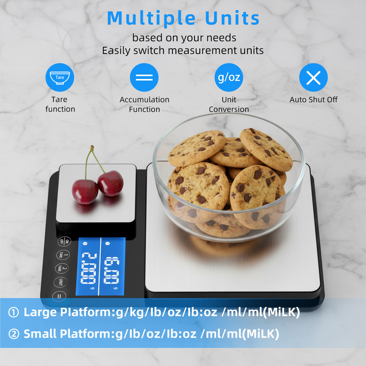 Dual Platform Digital Kitchen Scale, [15kg/33lb-0.01g] Diyife Food Scale, High Precision, Intelligent Accumulation, 7 Units Backlight LCD, Tare, Auto Off, Stainless Steel for Cooking Baking Jewelry