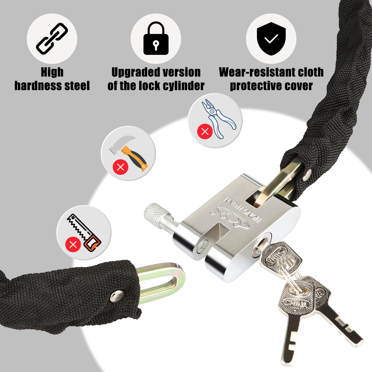 Diyife Heavy Duty Bike Lock - Anti-Theft High Security Chain with 3 Keys, Weatherproof Padlock for Bicycle, Motorcycle, Scooter, Door, Gate, Fence