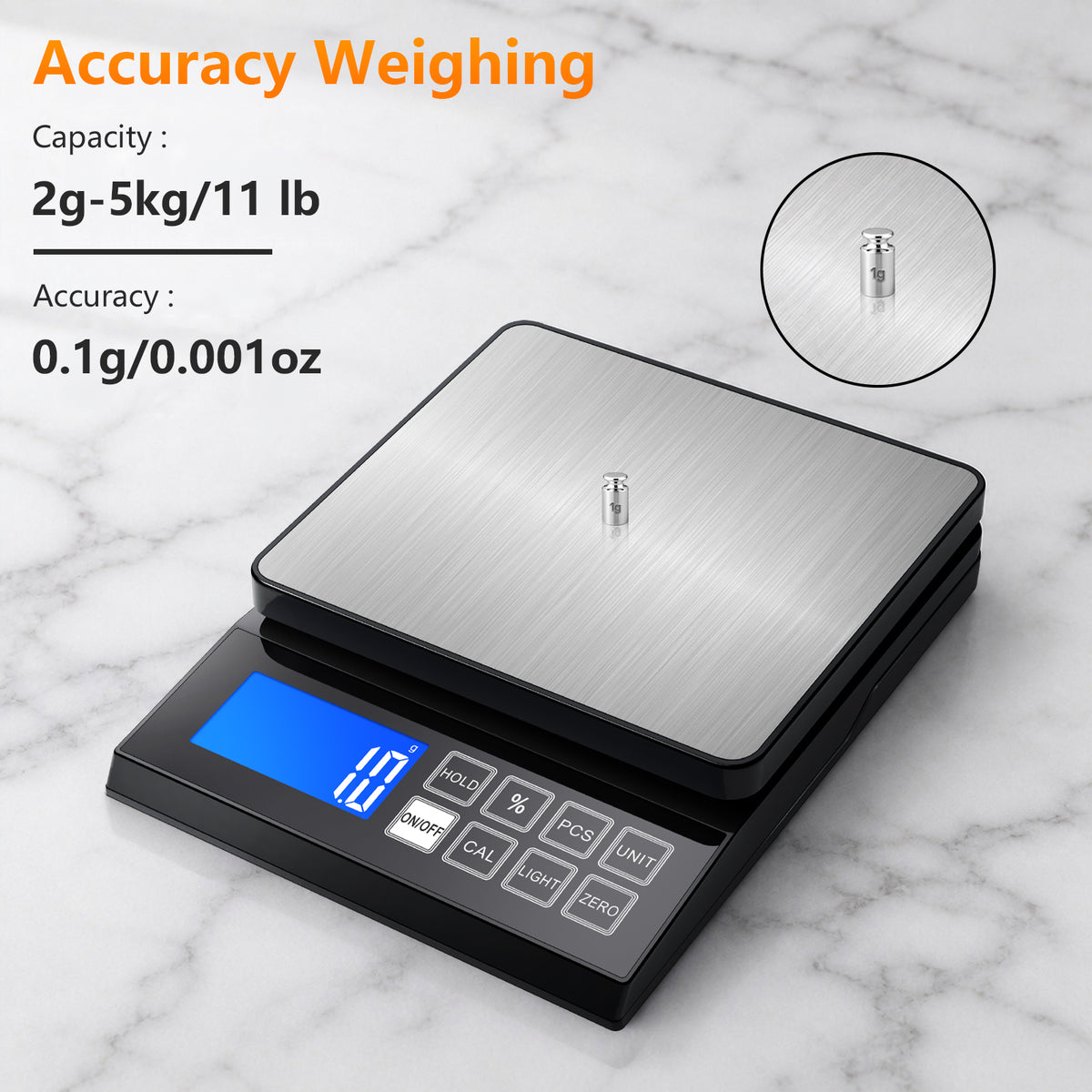 Diyife Large Digital Kitchen Scale with%Percentage &Hold Function,0.1g/5kg, IP67 Waterproof Baking Scale, USB‑C Rechargeable, 7.9x7.9" Food Scales with Large LCD Display for Cooking,Stainless Steel Pan