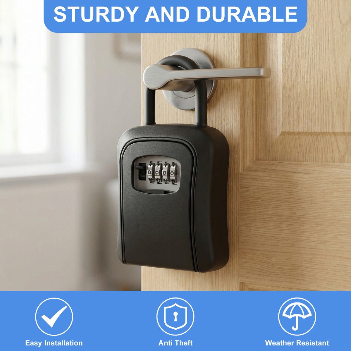 Key Lock Box, [5 Keys Capacity] Diyife 4-Digit Combination Key Safe Box Weatherproof, Removable Shackle for Hanging Mounted, Portable House Key Box for Outdoor, Home, Garage, Office-Black