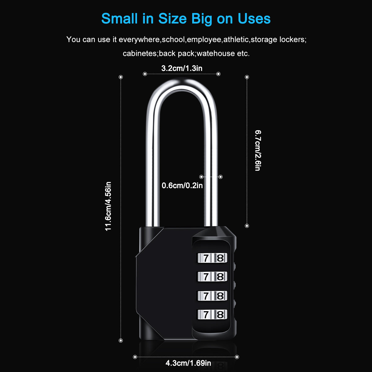 Diyife 4 Digit Combination Padlock, [2.6 inch Long Shackle] Locker Lock Weatherproof Lock Outdoor Combination Lock for School Gym Locker, Toolbox, Fence, Hasp, Cabinet, Shed, Cabinet