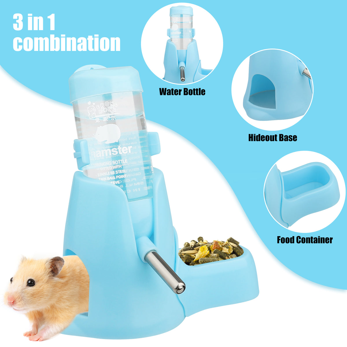 Diyife Guinea Pig Water Bottle - Non Drip, Automatic Dispenser, Free Standing for Hamster, Bunny, Chinchilla, Hedgehog, Squirrel (80ml)