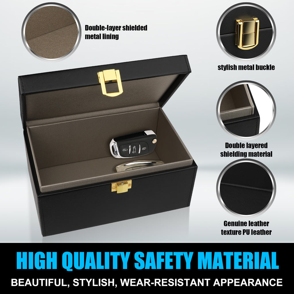 Diyife Large Faraday Box for Car Keys and Phones, with Pouch & Card Sleeves|8-12 Car Keys Capacity, Anti-Theft Key Fob Protector, RFID Car Key Signal Blocker Box, Premium Leather