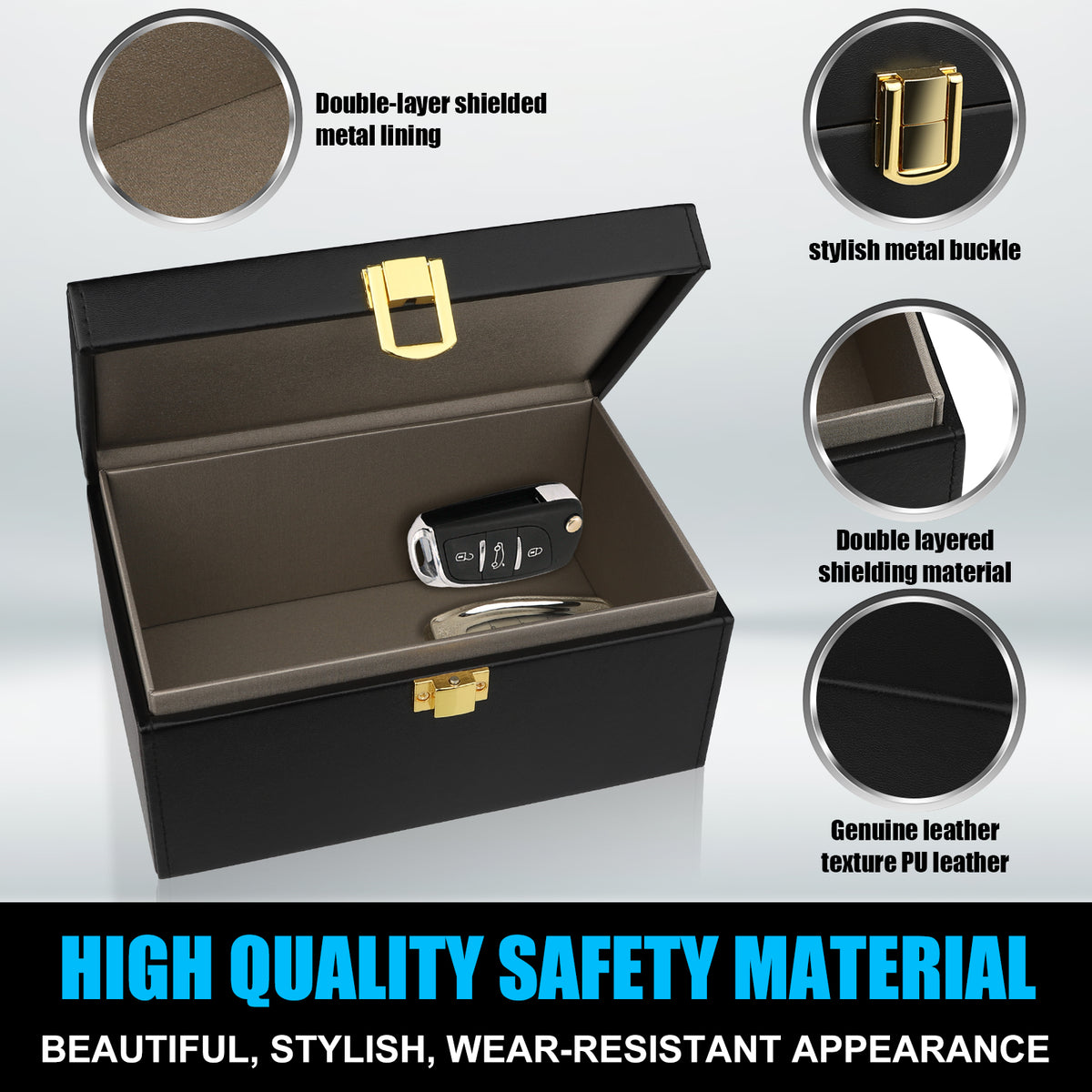 Diyife Large Faraday Box for Car Keys and Phones, with Pouch & Card Sleeves|8-12 Car Keys Capacity, Anti-Theft Key Fob Protector, RFID Car Key Signal Blocker Box, Premium Leather
