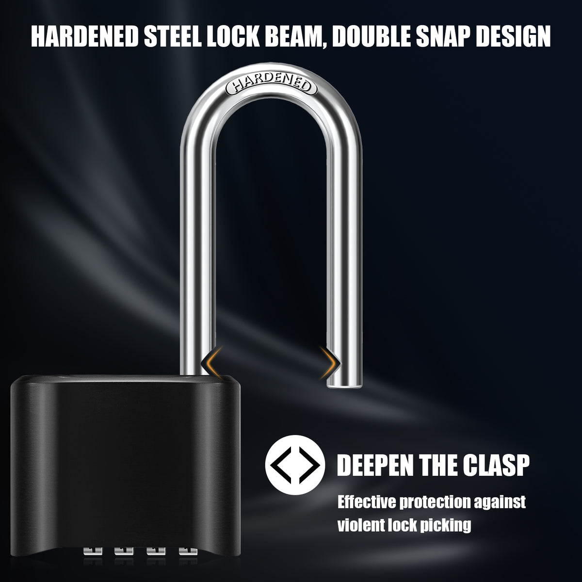 Large Heavy Duty Combination Padlock, [Long Shackle 8mm Thick] Diyife 51.5mm 4 Digit Locker Lock Weatherproof Outdoor Combination Lock for Gate, Shed, Fence, Cabinet, School, Gym (Black)