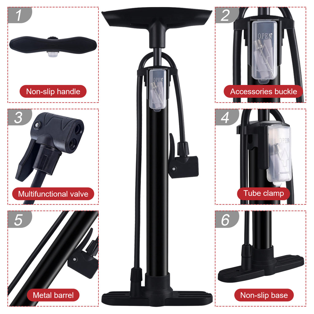 Mini Pompa da Bici con Manometro – Pompa Portatile per Pneumatici in Alluminio da 80-100 PSI per Valvole Presta e Schrader – Pompa Leggera per Bici da Corsa e Mountain Bike, Argento