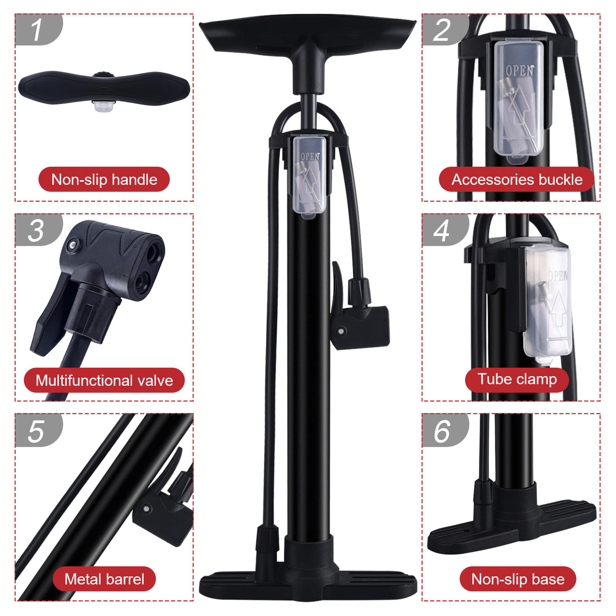 Mini Bike Pump with Pressure Gauge – 80-100 PSI Portable Aluminium Bicycle Tyre Pump for Presta & Schrader Valves – Lightweight Road & Mountain Bike Pump, Silver