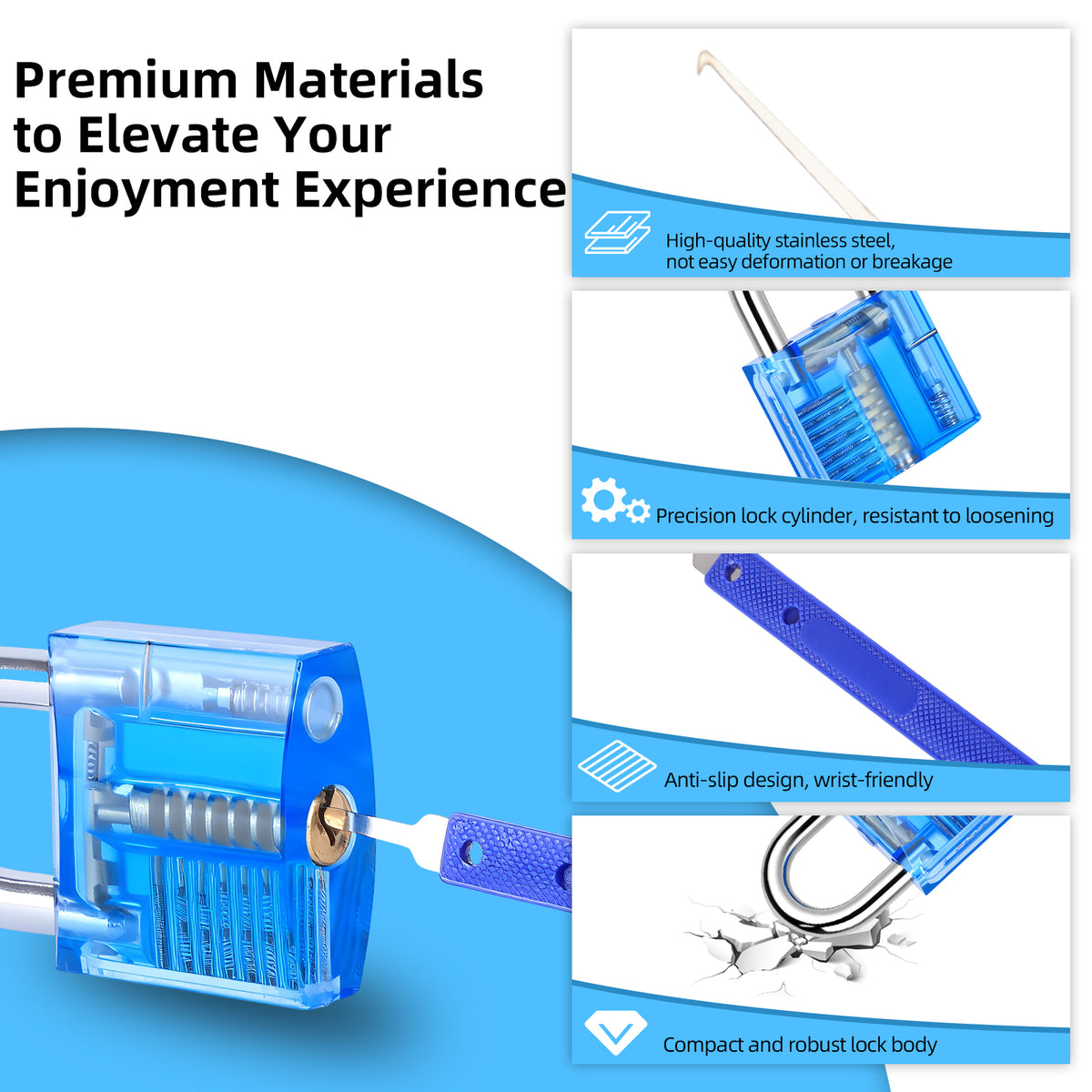 Diyife 36-Piece Lock Pick Training Kit with 4 Transparent Practice Locks