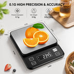 Diyife Full Waterproof Kitchen Scales Rechargeable, 0.1g/10kg, 10 Units, Tare, PCS Counting, Auto Off, Adjustable LCD Display, 304 Stainless Steel, Wall Mount Food Scales for Baking Cooking
