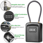 Key Safe Box, [Weatherproof] Diyife 4-Digit Combination Key Lock Box Removable Wire Rope Shackle, Hangable Portable Security Key Lock Box for Home Office Garage School