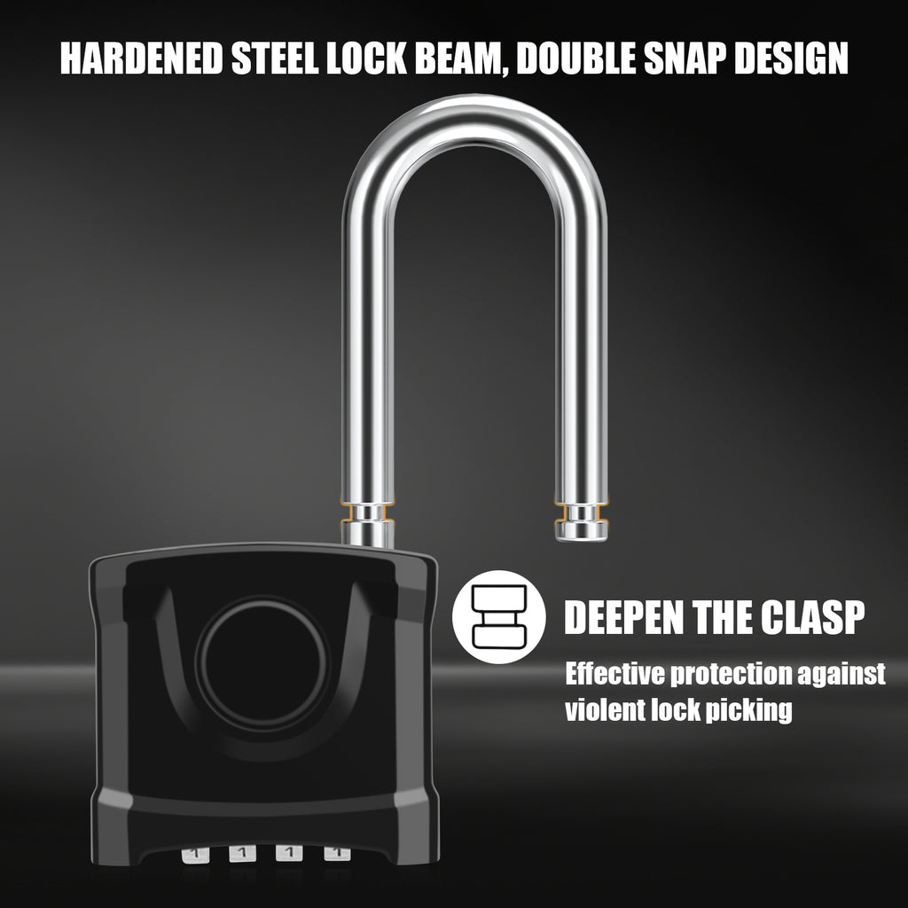 Large Heavy Duty Combination Padlock, [Long Shackle 8mm Thick] Diyife 54mm Locker Lock, 4 Digit Weatherproof Padlock, [One-Click Open] Combination Lock for Gym, Outdoor, Shed, Fence, Cabinet (Black)