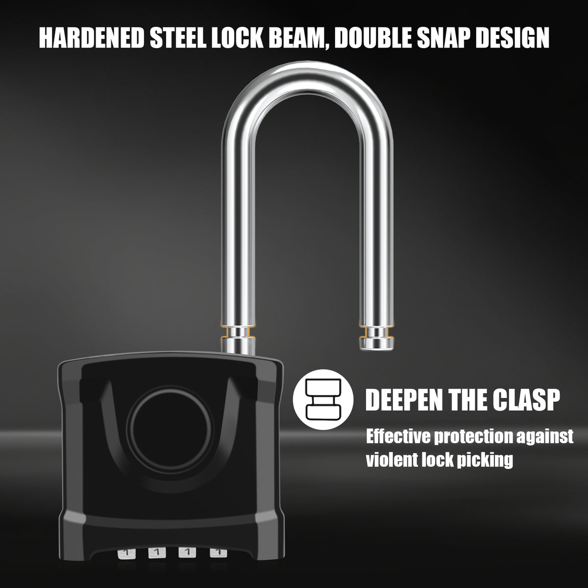 Large Heavy Duty Combination Padlock, [Long Shackle 8mm Thick] Diyife 54mm Locker Lock, 4 Digit Weatherproof Padlock, [One-Click Open] Combination Lock for Gym, Outdoor, Shed, Fence, Cabinet (Black)