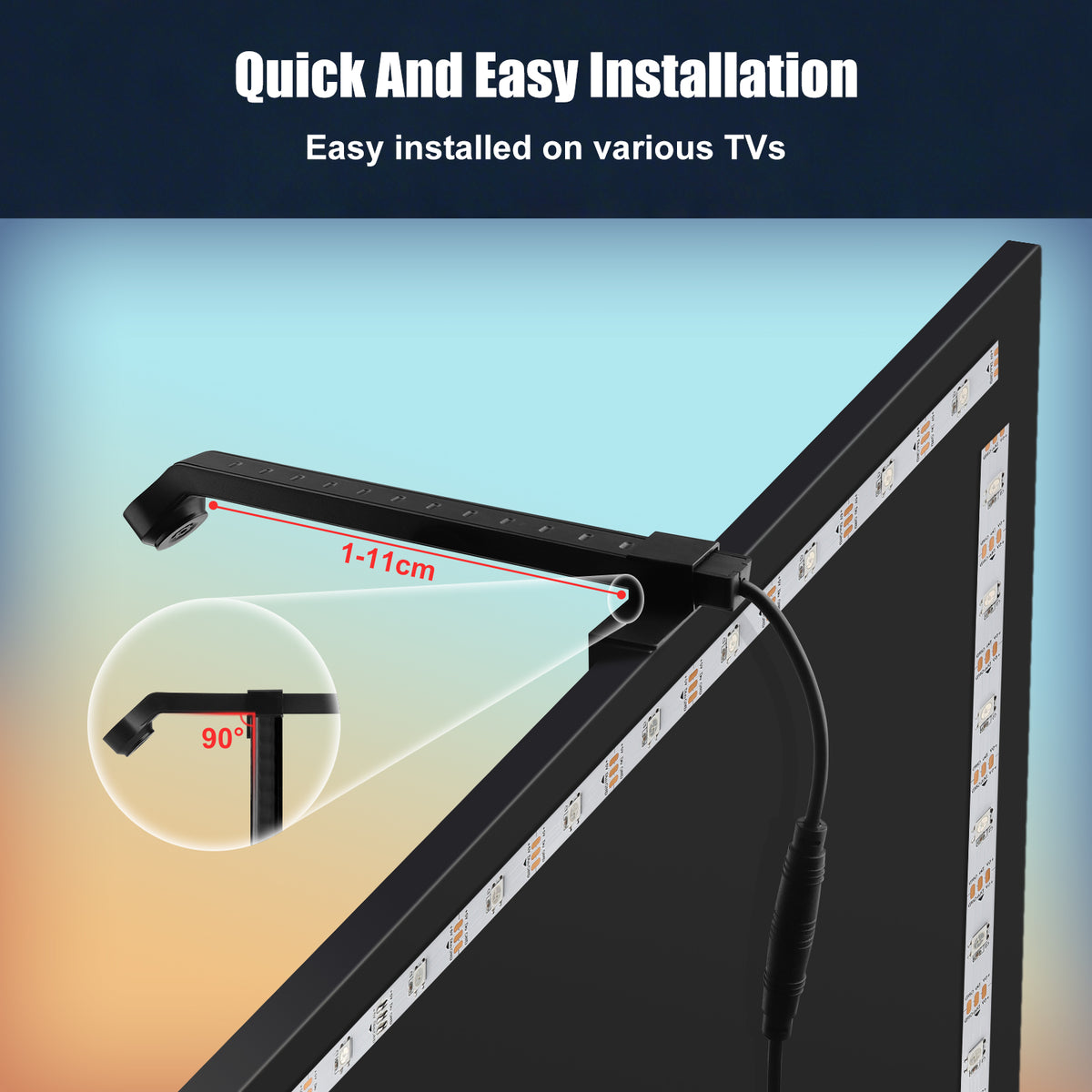 Diyife TV LED Lights, TV Backlights with AR Sensor Sync to TVs Screen & Music, Multiple Colors Changing RGB LED Strip Lights for TV Work with Remote, Bluetooth, Smart App Control