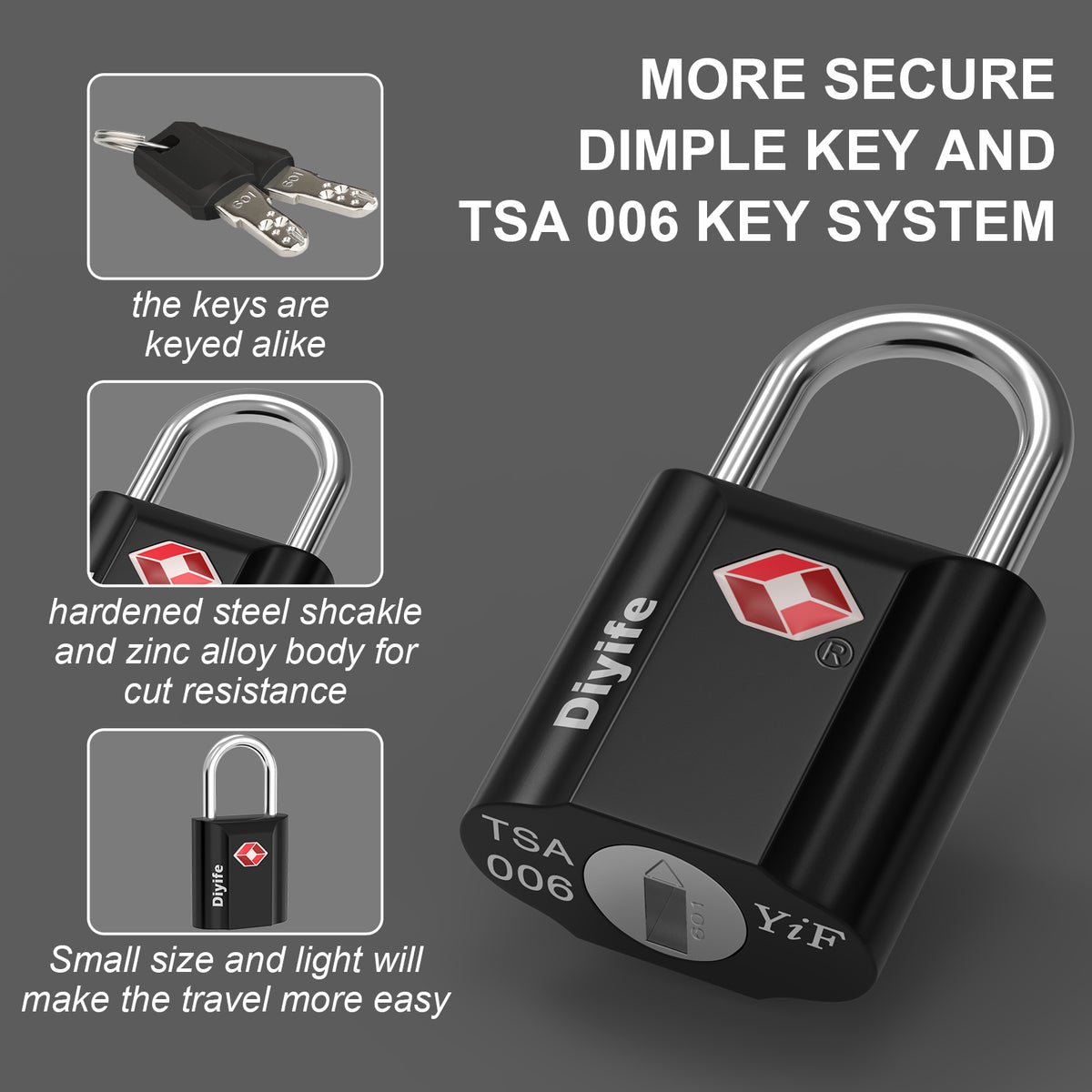 Diyife TSA Travel Padlock, Key Lock, Mini TSA Lock for Suitcase, Luggage, Travel Case, Locker