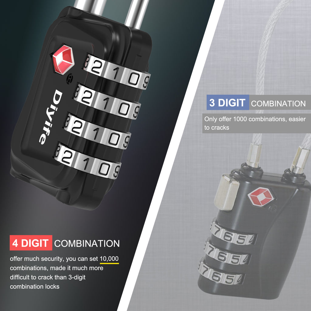 Diyife TSA Luggage Padlock, 4 Digit Combination Lock, Airplane Travel Lock for Suitcase, Gym Bag, Backpack, Case