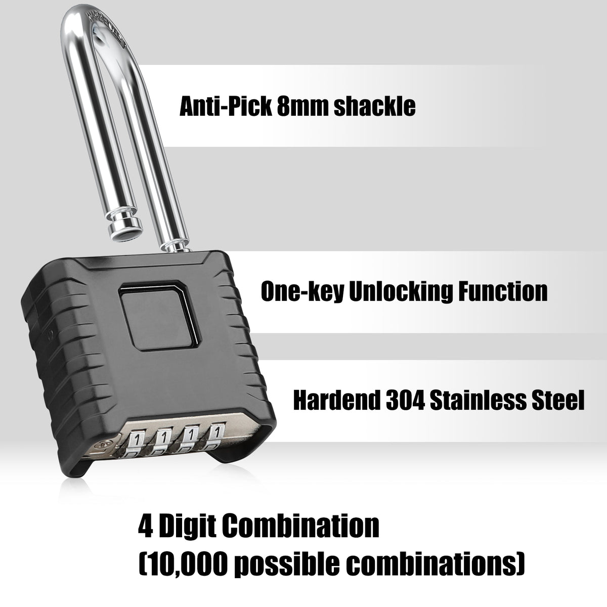 Large Heavy Duty Combination Padlock, [Long Shackle 8mm Thick] [One-Click Open] Diyife 52mm 4 Digit Locker Lock Weatherproof Outdoor Combination Lock for Shed, Fence,Hasp,Cabinet, School, Gym