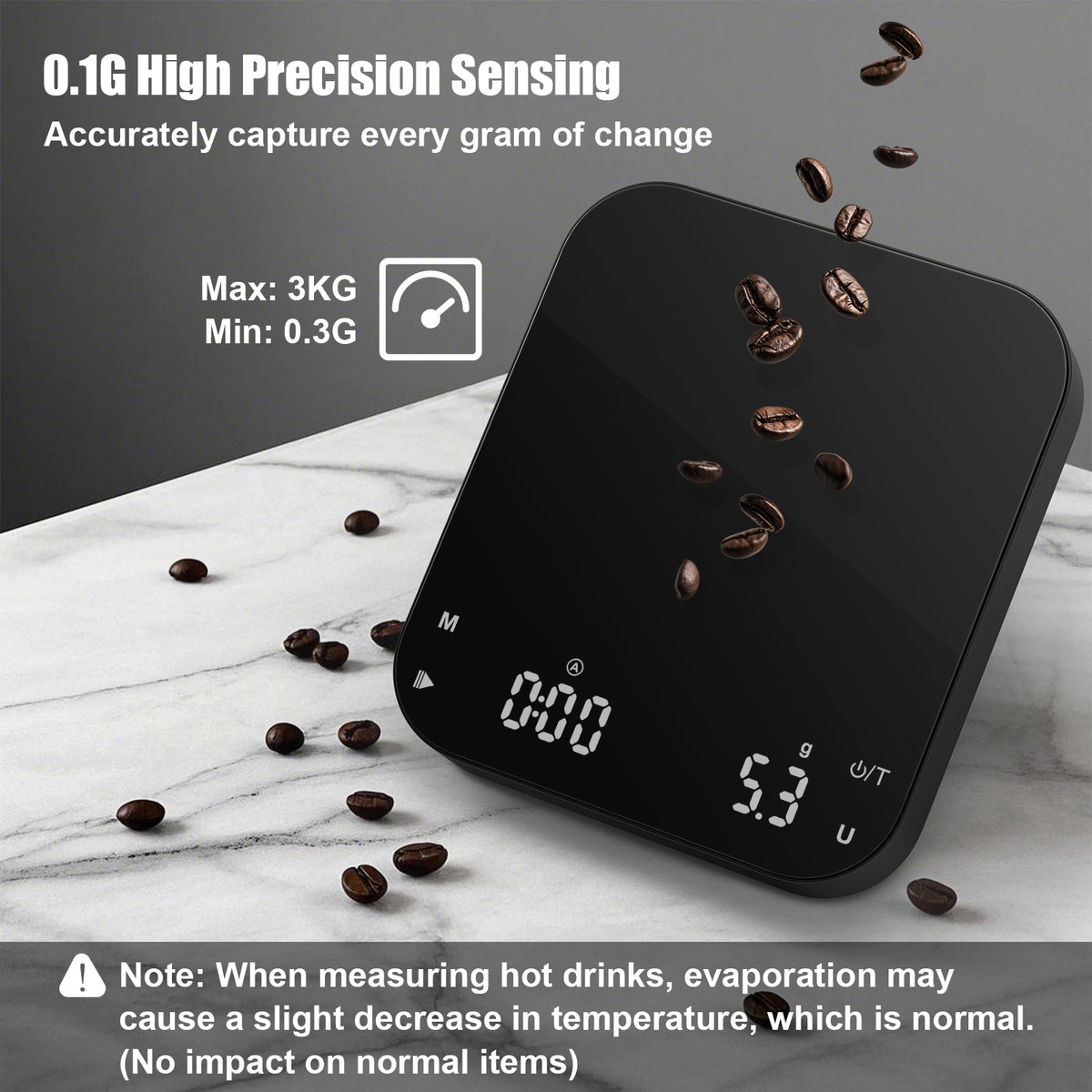 Rechargeable Mini Coffee Scales with Timer, Diyife 0.1g/3KG High Precision, Electronic Espresso Scale, HD LED Display, Auto & Manual Timing, Portable Analytical Lab Balance for Labs, Jewellers, Gold