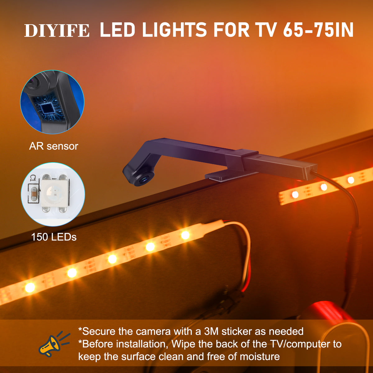 Diyife TV LED Lights, [Upgraded] 4m TV Backlights with AR Sensor Sync to 55-60 Inch TVs Screen & Music, Multiple Colors Changing RGB LED Strip Lights for TVs Work with Remote, Bluetooth, App Control [Energy Class E]