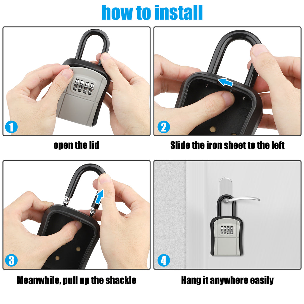 Key Safe Heavy Duty, [Waterproof] Diyife Portable Lock Box with Removable Shackle, Wall Mounted and Resettable 4 Digit Combination Key Storage Lock Box for House Keys, Car Keys [5 Keys Capacity]-Grey