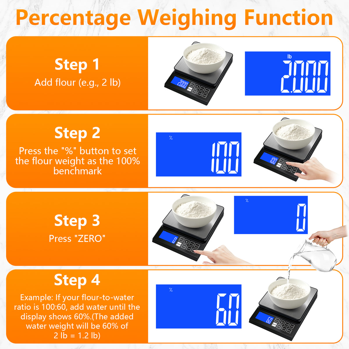 Diyife Large Digital Kitchen Scale with%Percentage &Hold Function,0.1g/5kg, IP67 Waterproof Baking Scale, USB‑C Rechargeable, 7.9x7.9" Food Scales with Large LCD Display for Cooking,Stainless Steel Pan