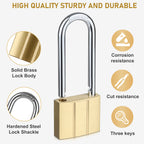 Heavy Duty Solid Brass Long Padlock with 3 Keys, 40mm Width 6mm Shackle 5-Pin Cylinder, Diyife Weatherproof Corrosion Resistant High Security Outdoor Lock for Gate, Garage, Storage Unit, Trailer