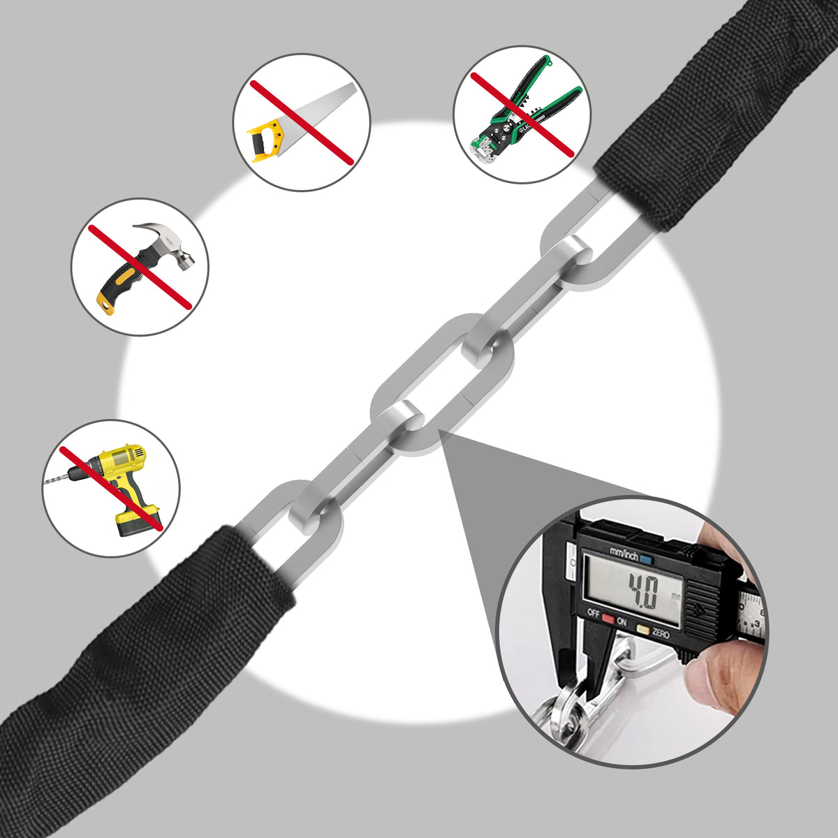 Diyife Heavy Duty Bike Lock - Anti-Theft High Security Chain with 3 Keys, Weatherproof Padlock for Bicycle, Motorcycle, Scooter, Door, Gate, Fence