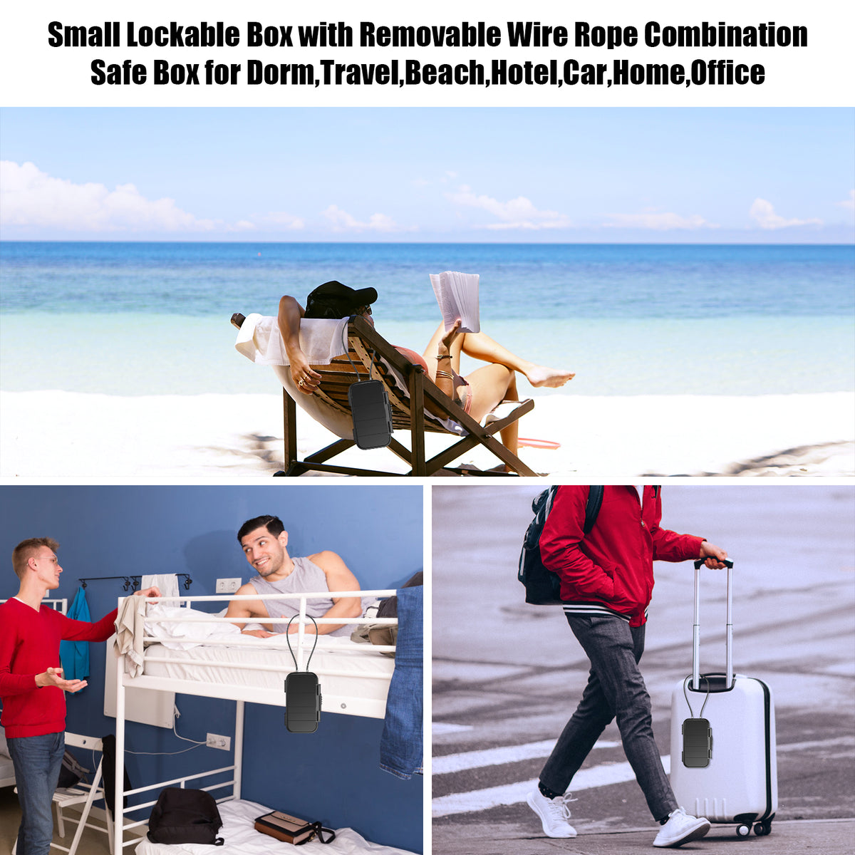 Diyife Portable Safe Box – [Waterproof] Travel Safe Combination Case, Anti-Theft Security Box with 4-Digit Code & Removable Wire Rope for Hotels, Travel, Sports, Office & Vacation