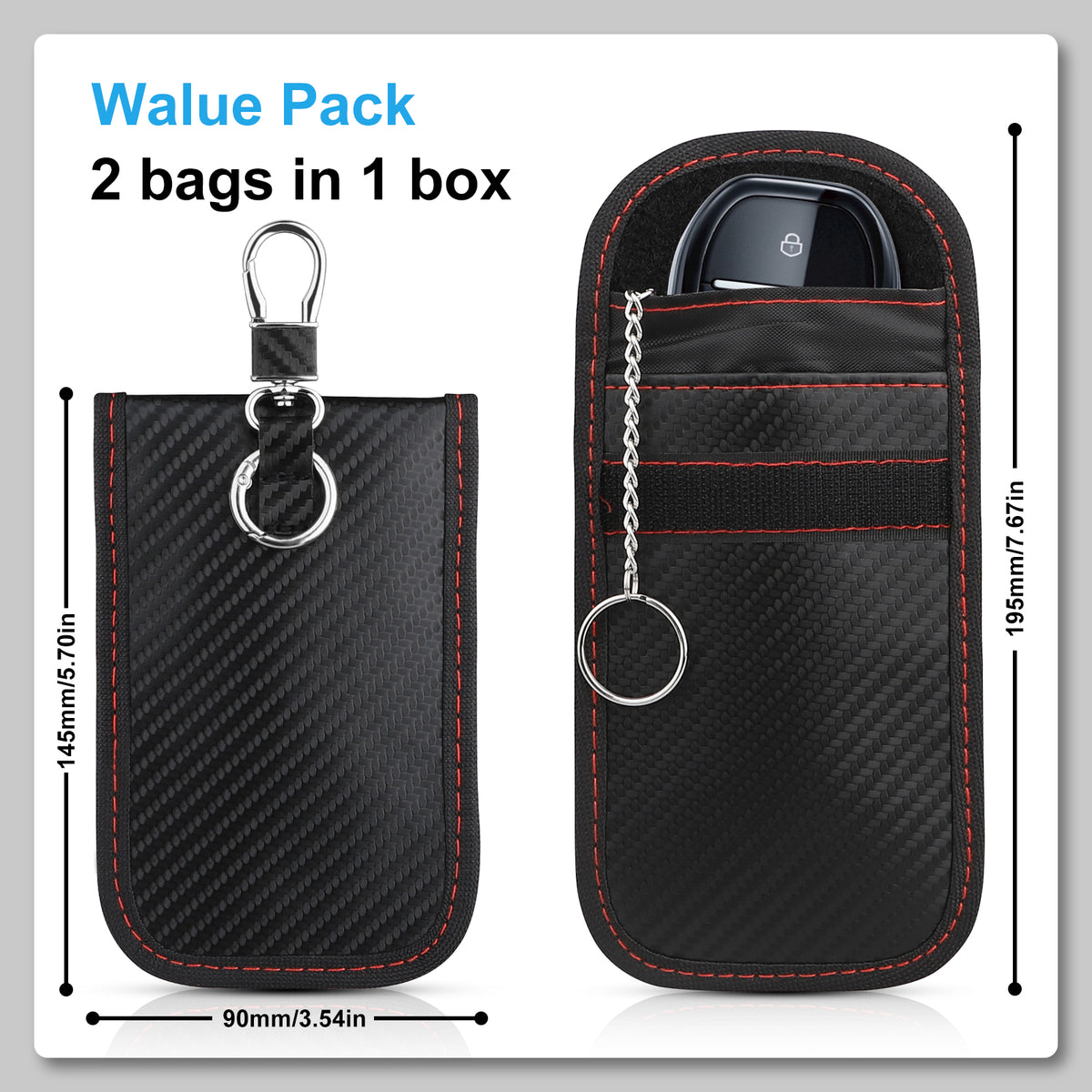 Diyife Faraday Bag for Car Keys, [2 Pack] [Gift for Men] Upgraded Car Key Antitheft Signal Blocker Pouch with Welt & Hook Securing Keyring, RFID Key Pouch for Keyless Car, Antitheft Key Fob Protector