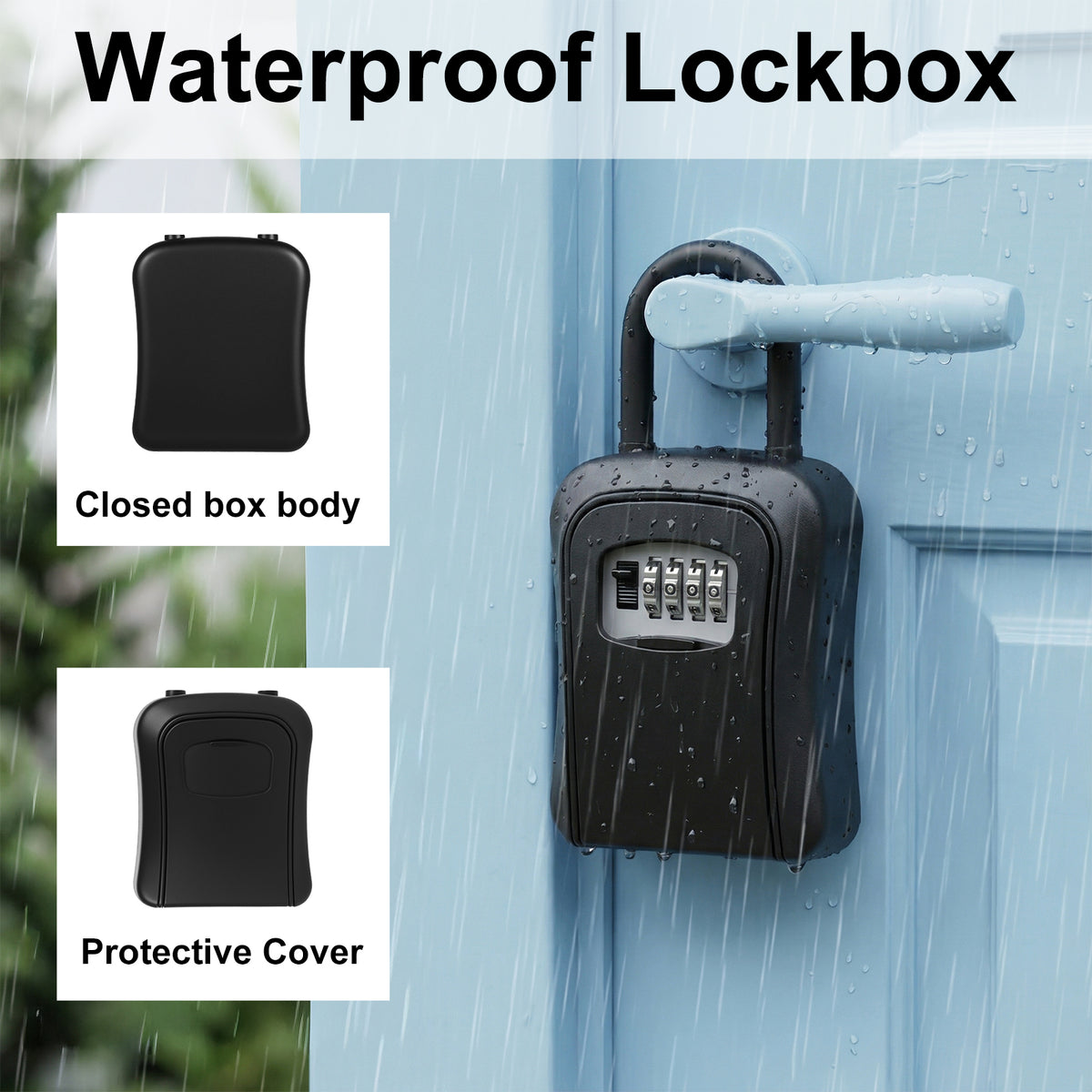 Key Lock Box, [5 Keys Capacity] Diyife 4-Digit Combination Key Safe Box Weatherproof, Removable Shackle for Hanging Mounted, Portable House Key Box for Outdoor, Home, Garage, Office-Black