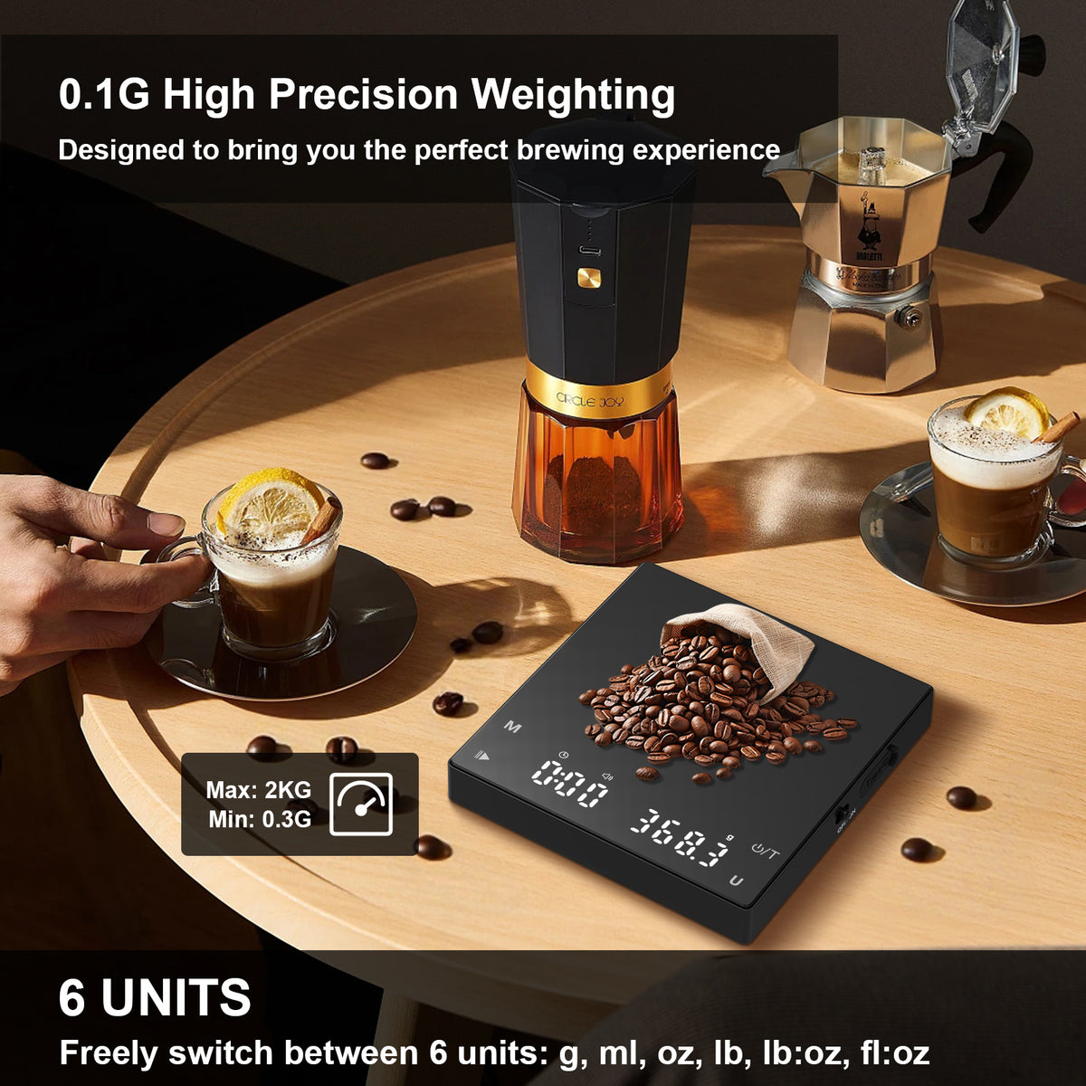 Diyife Rechargeable Mini Coffee Scales with Timer, 0.1g/2kg High Precision, Electronic Digital Espresso Scale with HD LED Display, Portable Analytical Lab Balance for Labs, Jewellers, Gold, Food