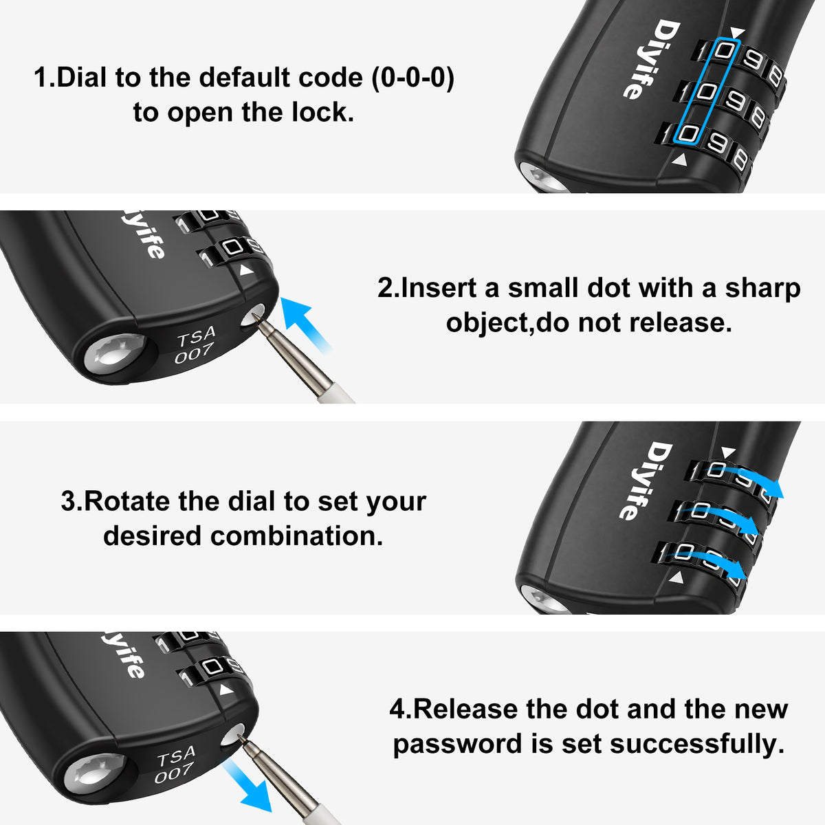 Diyife TSA Combination Padlock, 3 Digit Luggage Lock, Travel Lock for Suitcase, Backpack, Locker, Briefcase