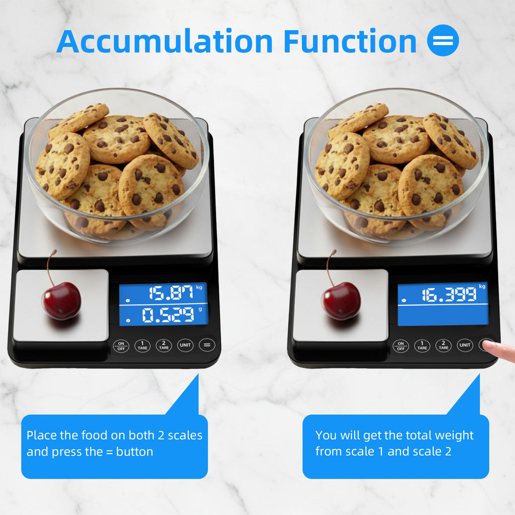Dual Platform Digital Kitchen Scale, [15kg/33lb-0.01g] Diyife Food Scale, High Precision, Intelligent Accumulation, 7 Units Backlight LCD, Tare, Auto Off, Stainless Steel for Cooking Baking Jewelry