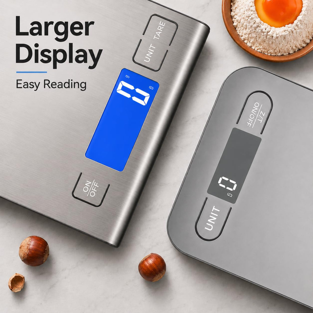 Diyife 15kg/33lbs Rechargeable Digital Kitchen Scales, 1g High Precision, 5 Units, Tare, Stainless Steel Platform, Large LCD Display, Battery Included, USB Charging Food Scales for Baking, Cooking