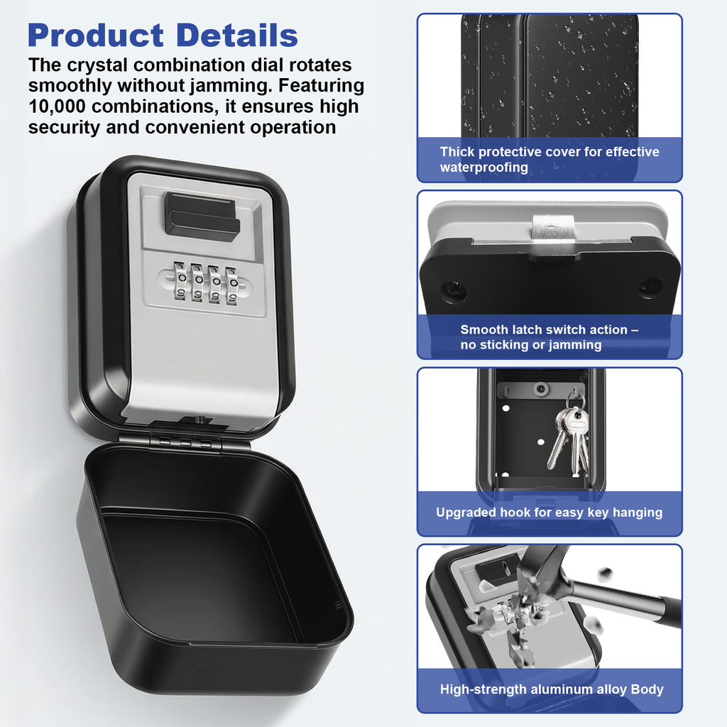 Diyife Large Key Safe Wall Mounted for Car Keys Outdoor with Light Up Dials Waterproof,4 Digit Combination Lock Box with Protective Cover for Rentals Airbnb House Garage, Internal Dimensions:90x60x46mm