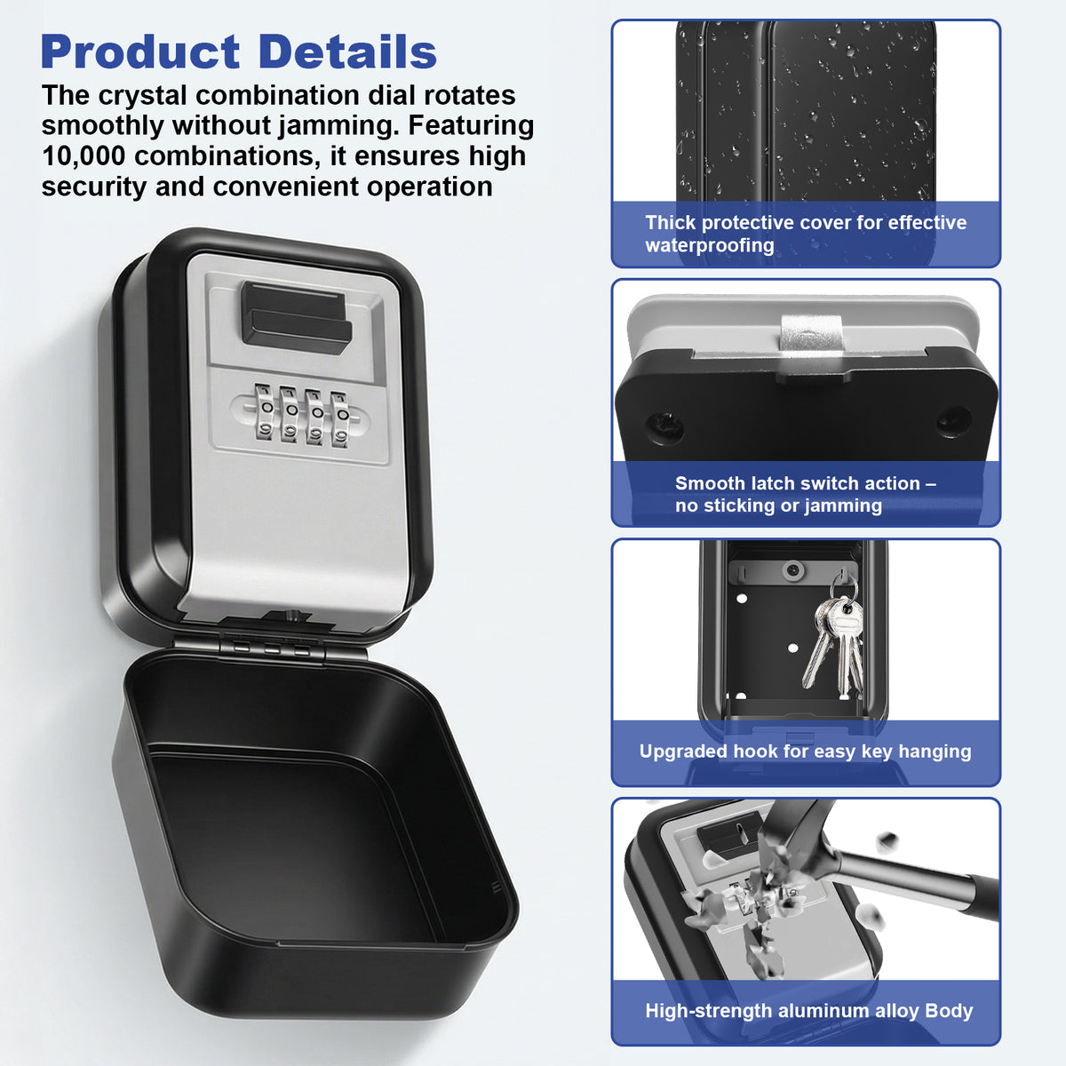 Diyife Large Key Safe Wall Mounted for Car Keys Outdoor with Light Up Dials Waterproof,4 Digit Combination Lock Box with Protective Cover for Rentals Airbnb House Garage, Internal Dimensions:90x60x46mm