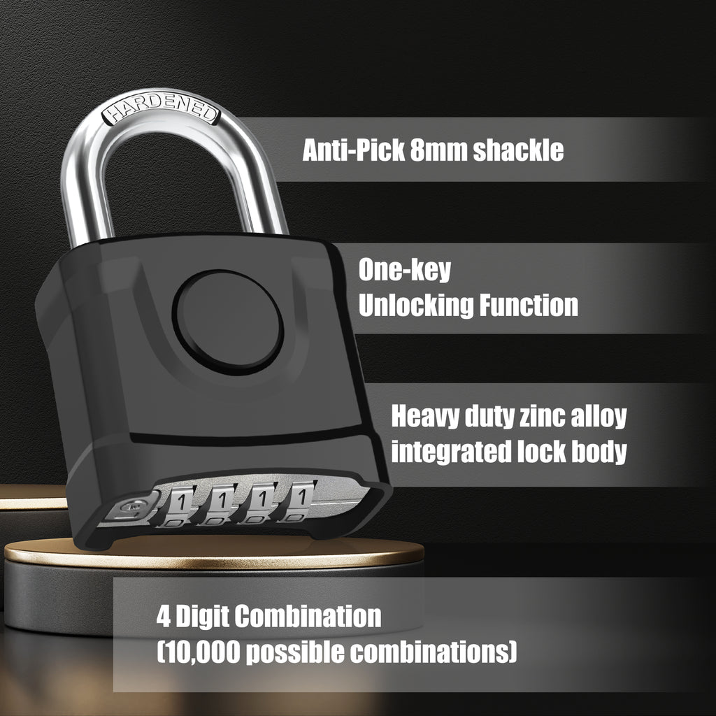 Large Heavy Duty Combination Padlock, [8mm Thick Shackle] Diyife 54mm Locker Lock, 4 Digit Weatherproof Padlock, [One-Click Open] Combination Lock for Gate, Hasp, Gym, School, Shed, Fence, Cabinet