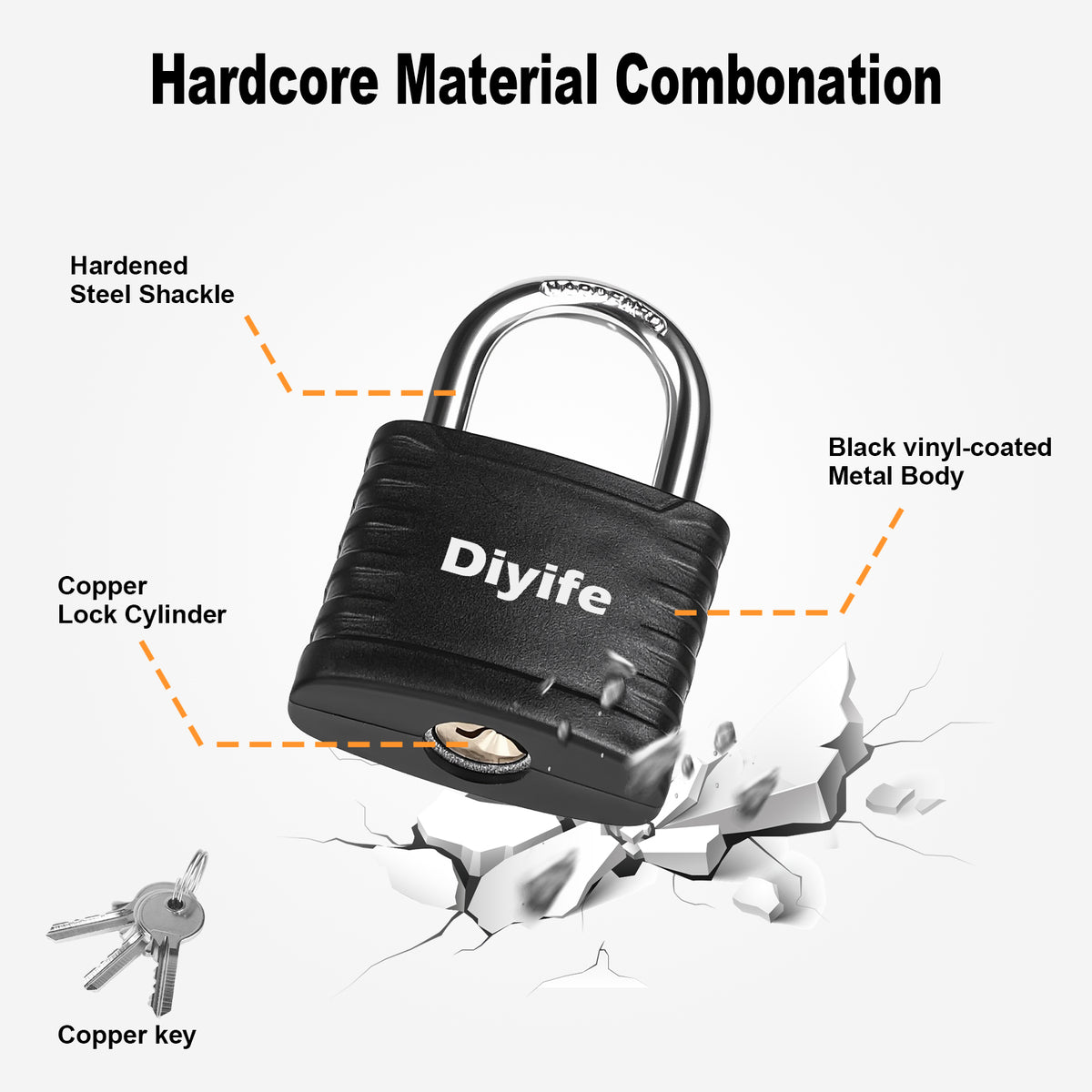 Heavy Duty Key Padlock, [Anti-Theft] Diyife Padlock with Keys Weatherproof, Thickened Shackle, Outdoor Padlocks Anticut, Anti-Rust Steel for School Gym Locker, Garage, Shed, Fence, Yard