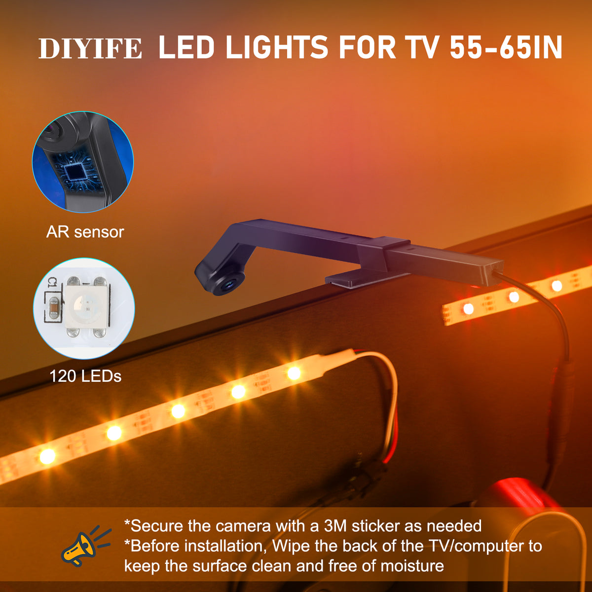 Diyife TV LED Lights, [Upgraded] 4m TV Backlights with AR Sensor Sync to 55-60 Inch TVs Screen & Music, Multiple Colors Changing RGB LED Strip Lights for TVs Work with Remote, Bluetooth, App Control [Energy Class E]