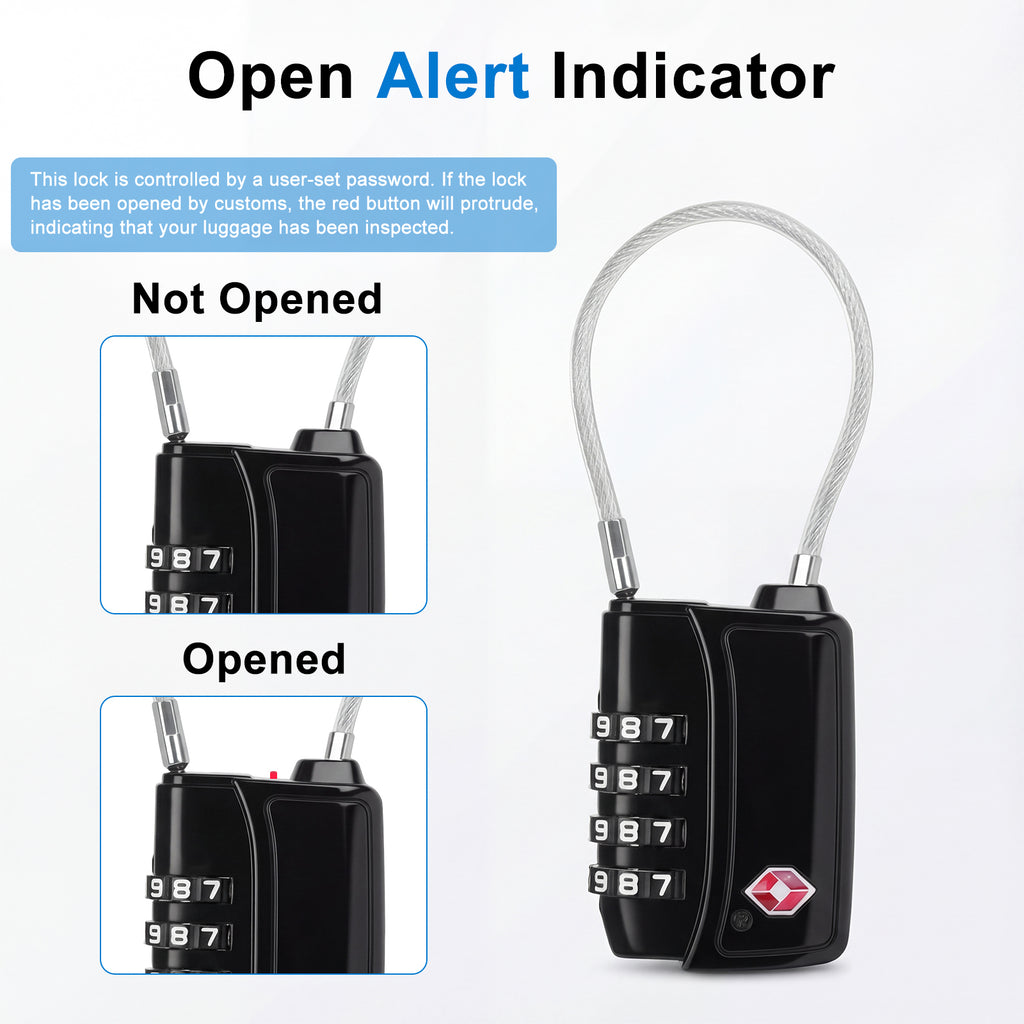 Diyife TSA008 Travel Luggage Lock, 2 Pack 4-Digit Resettable Combination Padlock with Open Alert Indicator & Flexible Cable, Security Upgrade Small Round Lock for Suitcases & Cases