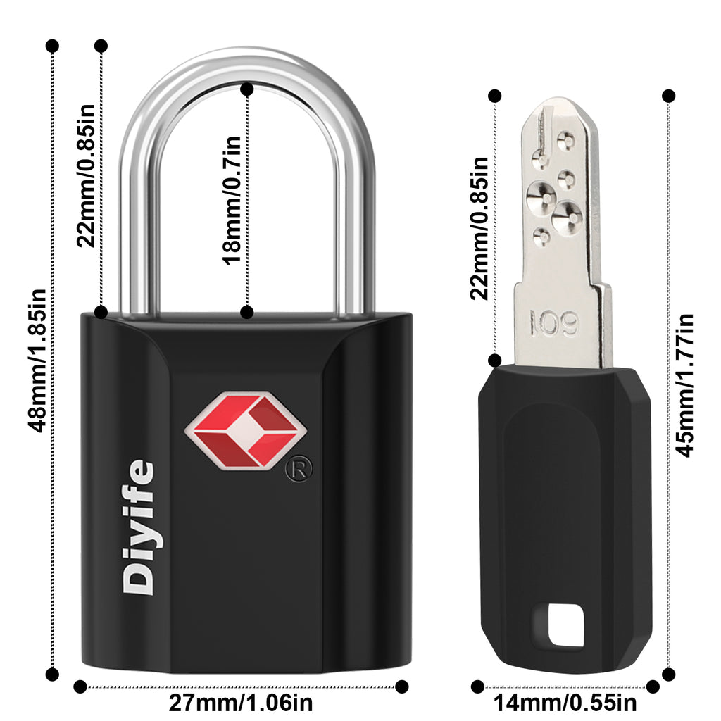 Diyife TSA Travel Padlock, Key Lock, Mini TSA Lock for Suitcase, Luggage, Travel Case, Locker