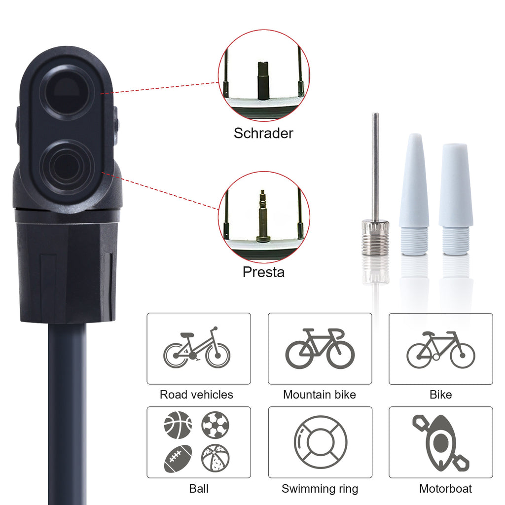 Mini Pompa da Bici con Manometro – Pompa Portatile per Pneumatici in Alluminio da 80-100 PSI per Valvole Presta e Schrader – Pompa Leggera per Bici da Corsa e Mountain Bike, Argento