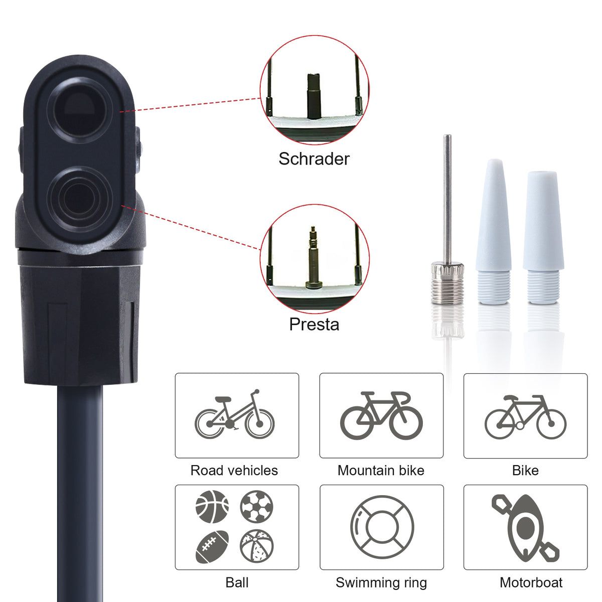 Mini Bike Pump with Pressure Gauge – 80-100 PSI Portable Aluminium Bicycle Tyre Pump for Presta & Schrader Valves – Lightweight Road & Mountain Bike Pump, Silver