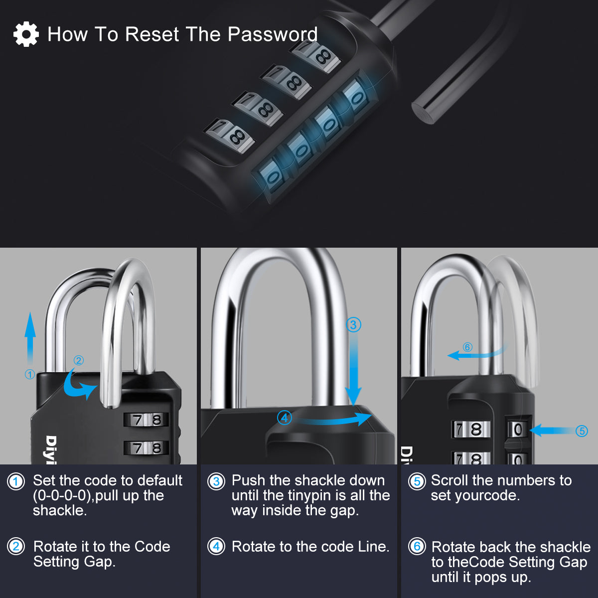 Diyife Combination Padlock, Weatherproof 4 Digit Resettable Locker Lock