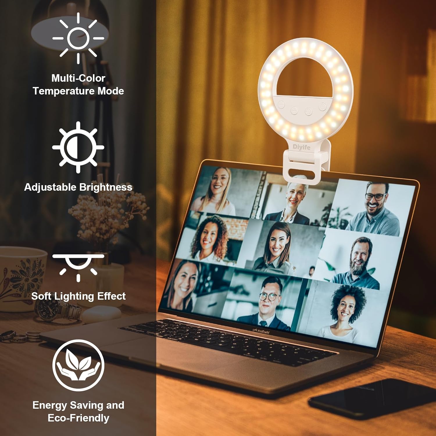 Diyife 360° Rotation Selfie Ring Light