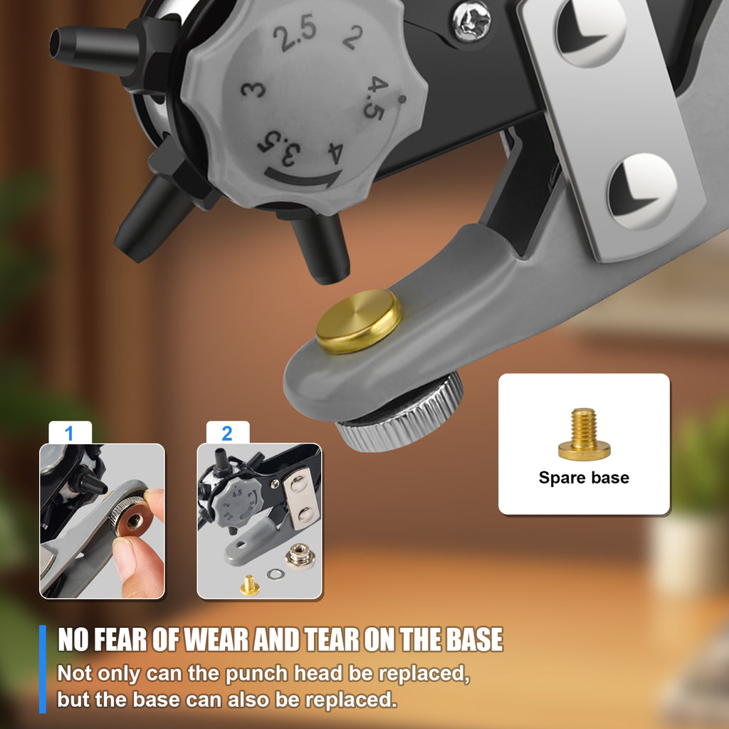 Diyife Pro Lightweight Belt Hole Puncher, [Magnetic] Effortless One-Squeeze Leather Hole Punch Tool with 6 Interchangeable Punch Heads, Brass Anvils, Compact & Durable, for Belts, Cards, Papers