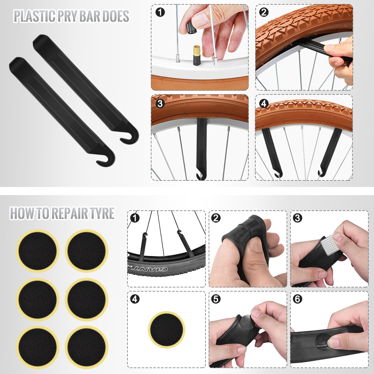 Diyife Bike Pump [Classic Edition] [with Pressure Gauge] – Mini Bicycle Pump with Needle, Glue-Free Connection Kit, Valve Caps & Mount – Fits Presta/Schrader